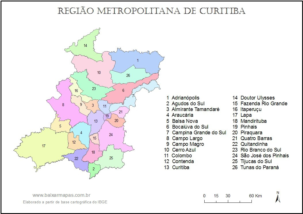Mapa Da Regiao Metropolitana De Curitiba Pr Educa